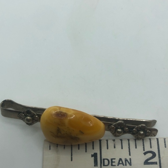 Vtg Baltic Amber Floral Silver Tone Metal Money / Tie Clip 2.2” / 1” Amber Stone - Picture 5 of 5